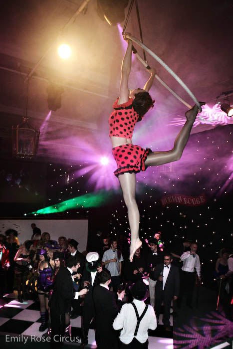 Emily Rose performing hoop at Pinewood Studios party